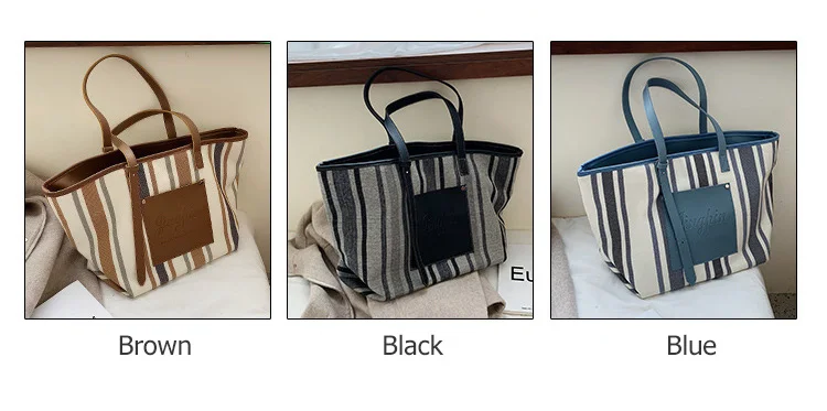 Black White Blue Stripe Handbag 2019 Extra Large Canvas Tote Bags for Women Canvas Bucket Shopper Shoulder Bag Ladies Office Bag (1)