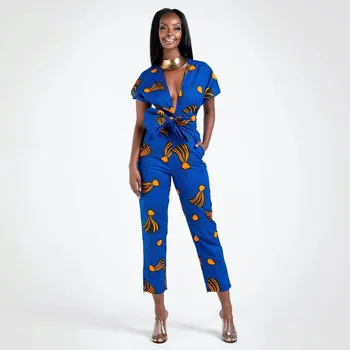 

2020 Summer African Traditional Clothing for Women Fashion Ethnic Pant New Aftican Arrivals Dashiki Print Bandage Party Jumpsuit