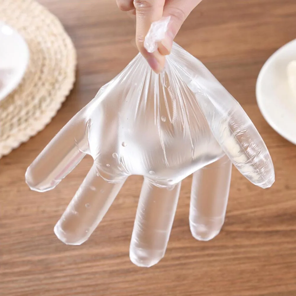 100 шт пластиковые перчатки для еды одноразовые водонепроницаемые эластичные полиэтиленовые перчатки для уборки кухонного питания перчатки для барбекю фруктов и овощей