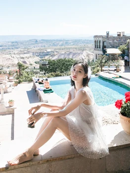 

Swimwear Bathing Suit Women's Fairy Style Belly Covering Slimming Split High-waisted Small Bust Gathering Bubble Hot Spring