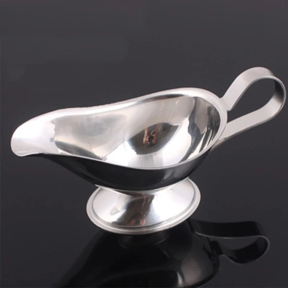

Stainless Steel Kitchen Spice Gravy Boat Dish Flavor Sauce Restaurant Salt Commercial Vinegar Ergonomic Handle Dripless Lip