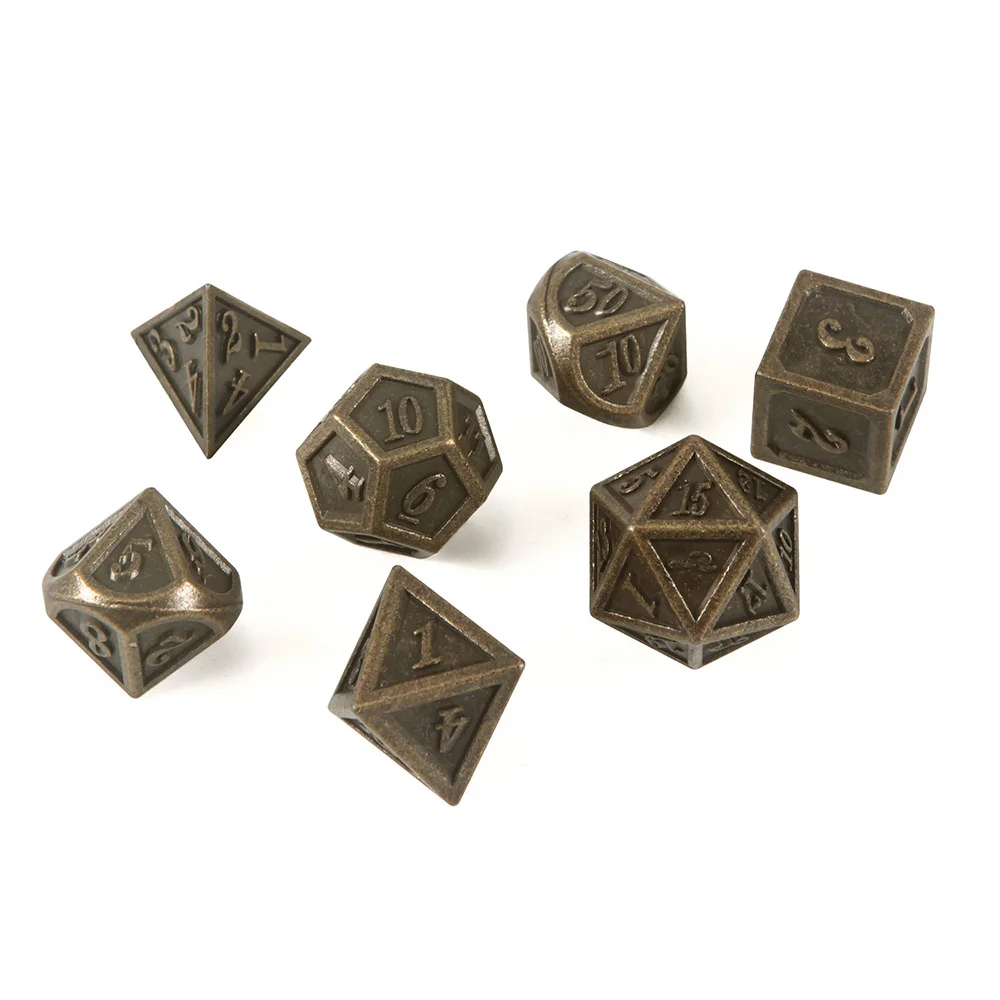 7PcsSet Metal Multifaceted Dice D4 D6 D8 D10 D10% D12 D20 Polyhedral TRPG Games Dice DND Multi Sides Board Game Dices BC0262 (10)