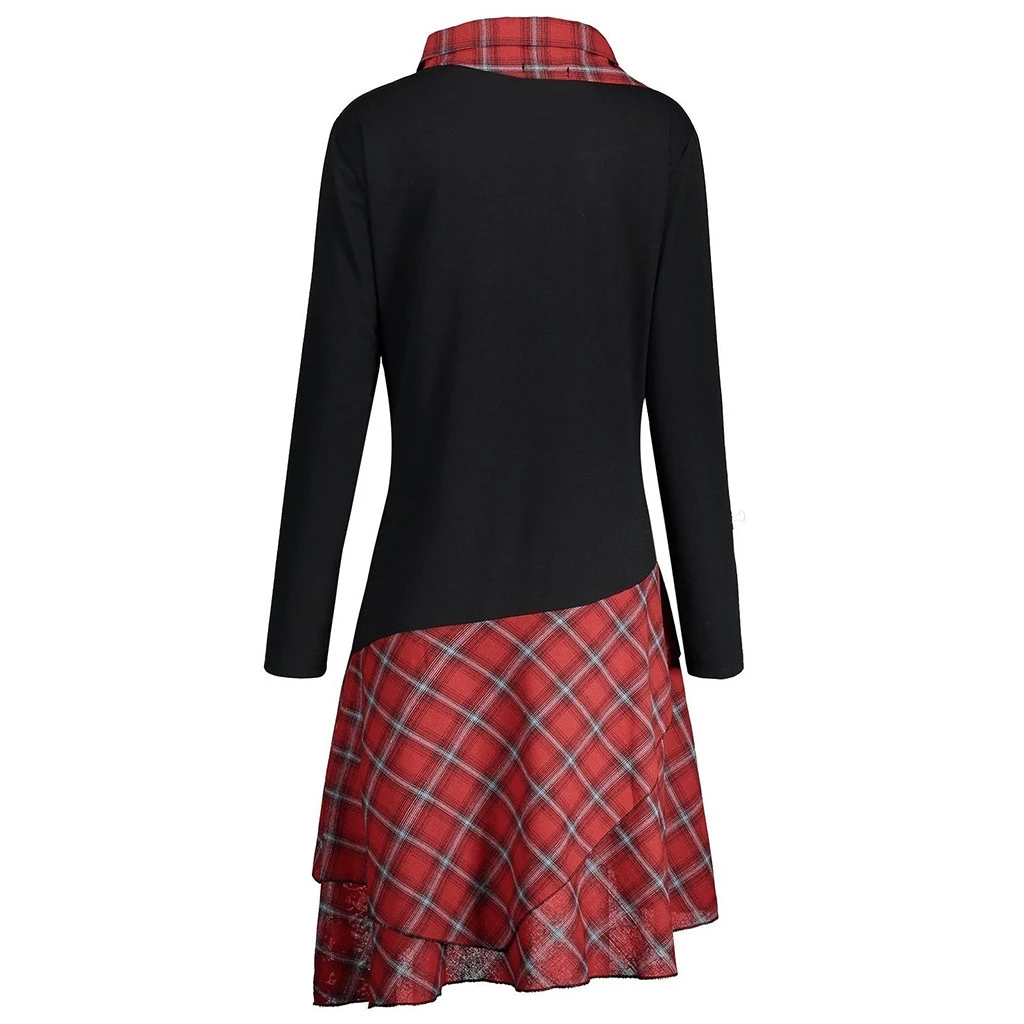 FREE OSTRICH Blouse Women Long Sleeve Irregular Plaid Button Turtleneck Christmas Pullover 2019 Shirt Tops Blusas Feminina 1004