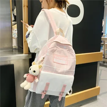 

Canvas Backpack Women School Bags for Teenage Girls Leisure Preppy Style Middle School Student Bagpack 2019 New Backpack Female