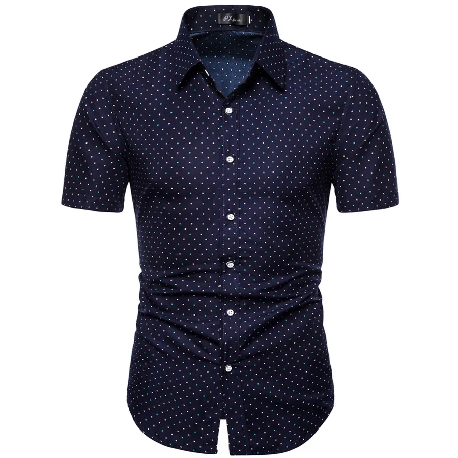

Men's Short Sleeve Shirts The Office Mens Cotton Shirts Regular Fit Large Size M-5XL Men's New Dot-Print Business Casual Shirt