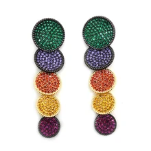 

NEW Round shape Trendy Luxury Multicolor Tassels Earrings For Women Wedding Cubic Zircon Crystal African Dubai Bridal Earring
