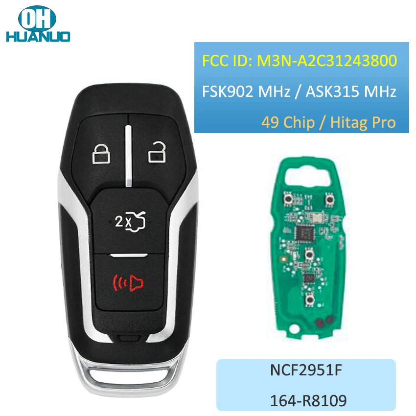 3 + 1 кнопка ASK315 МГц умный дистанционный ключ FSK902 ID49 HITAG PRO аналогичный для Ford Fusion
