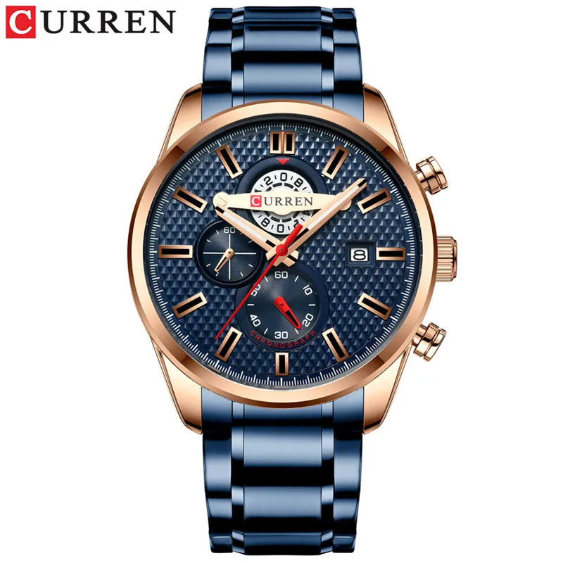

CURREN Men Quartz WristWatch Calendar Chronograph Men Watch Fashion Top Brand Luxury Stainless Steel Luminous Sport Male Clock