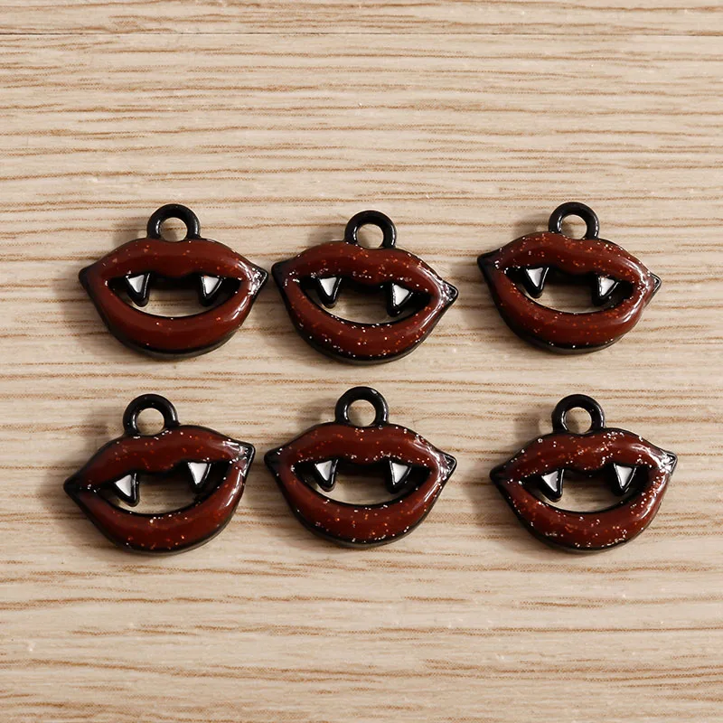 

10pcs 14*12mm Enamel Halloween Vampire Teeth Lips Charms for Making Pendants Necklaces Earrings Keychain DIY Jewelry Findings