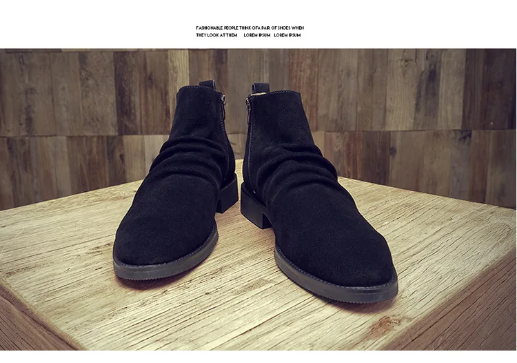 Men's pointy scalp boots zipper retro British trend men's boots high top casual leather shoes Chelsea real leather boots