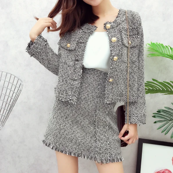 Высокое качество для женщин комплект из 2 предметов осень зима красный твид