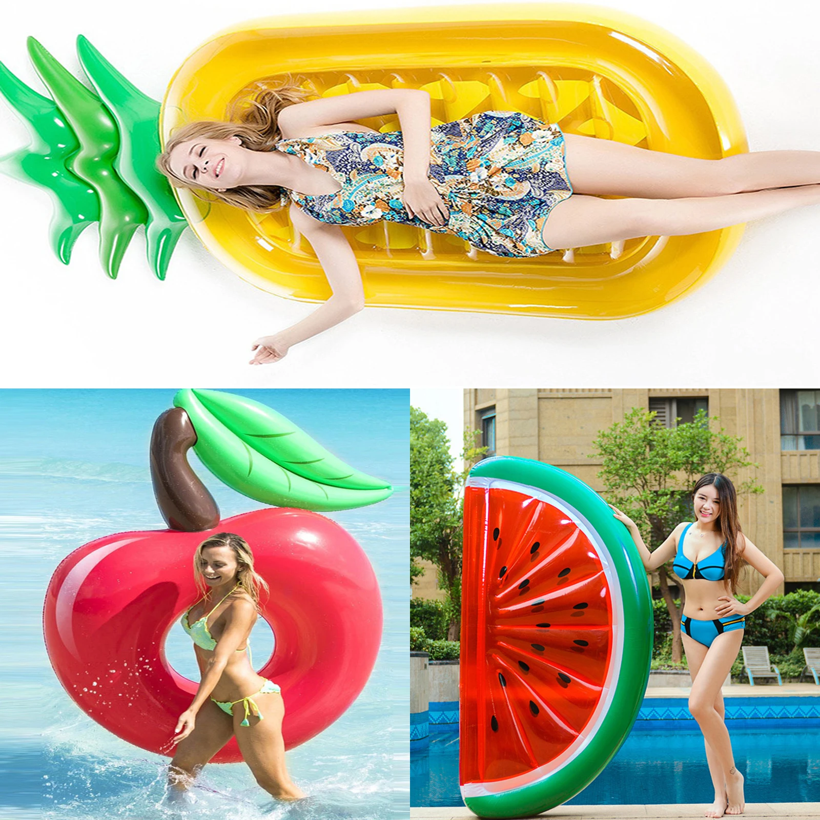 

New Gaint inflatable Adult Water Games pineapple cherry watermelon swimming Ring float Mattress adult swim rings pool tube toys