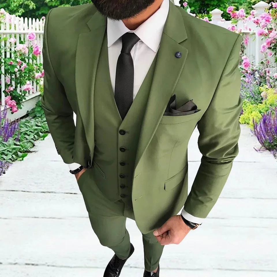Grey Costume Homme Tailor Made Two Button Notched Lapel Groom Tuxedos Business Formal 3 Pieces Blazer Vest Pants Terno Masculino