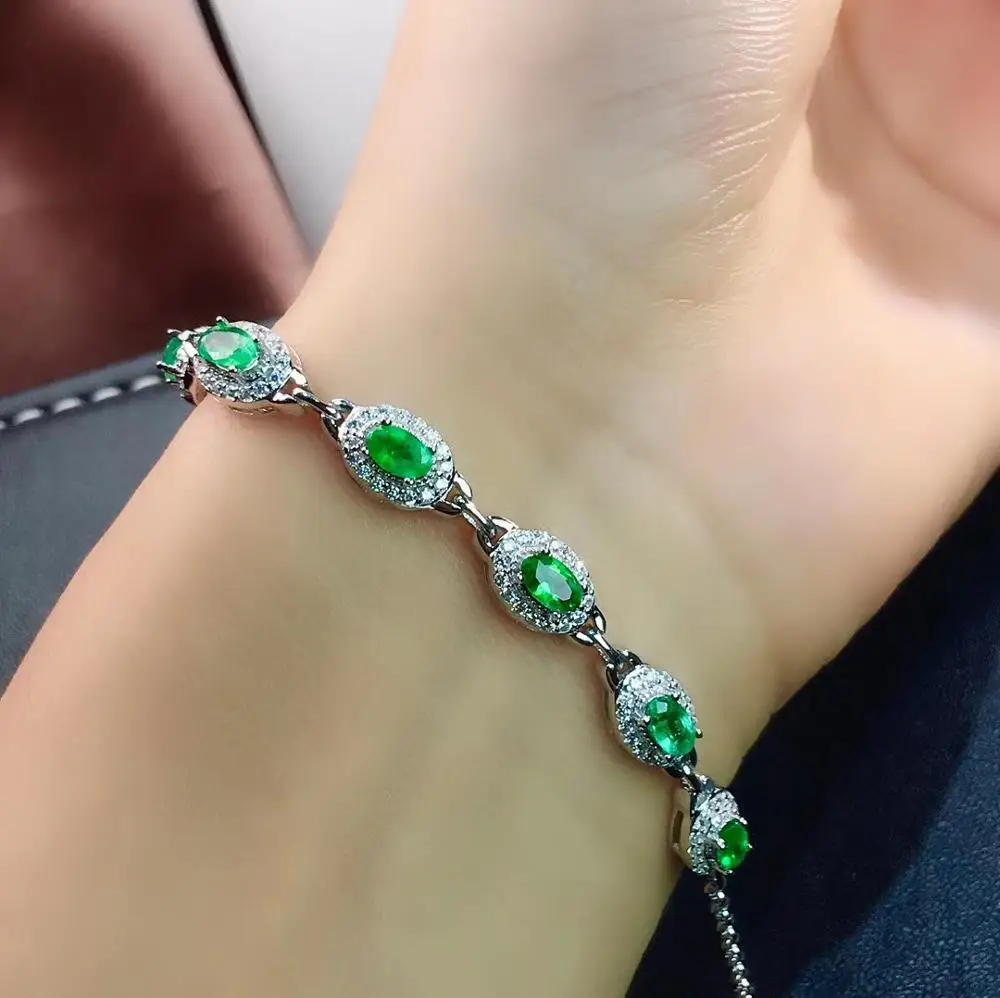 Qi Xuan_Trendy Jewelry_Colombia зеленый камень Модный браслет_ S925 цельный Серебряный Зеленый браслет_ завод прямые продажи