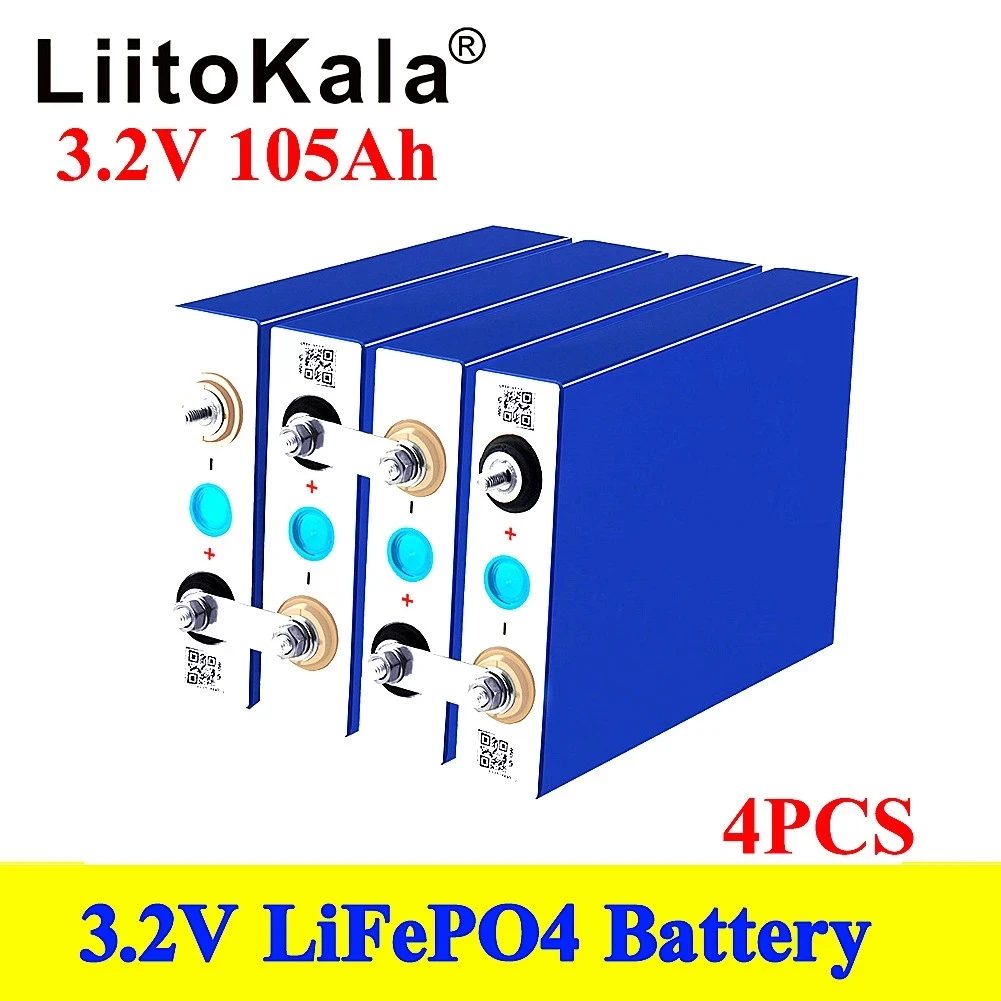 4pcs LiitoKala GRADE A NEW 3.2V 100Ah 105Ah lifepo4 battery CELL 12V 24V for EV RV pack diy solar EU US TAX FREE | Электроника