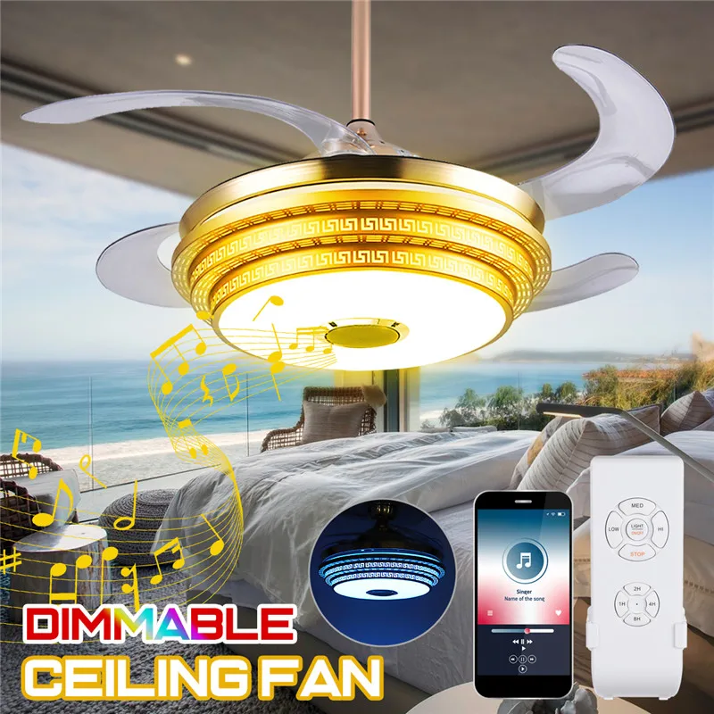 

108 LED Ceiling Fans Light Trendy RGB bluetooth Music ceiling lights Wireless Fan Light With Remote Control AC110V/220V for Home