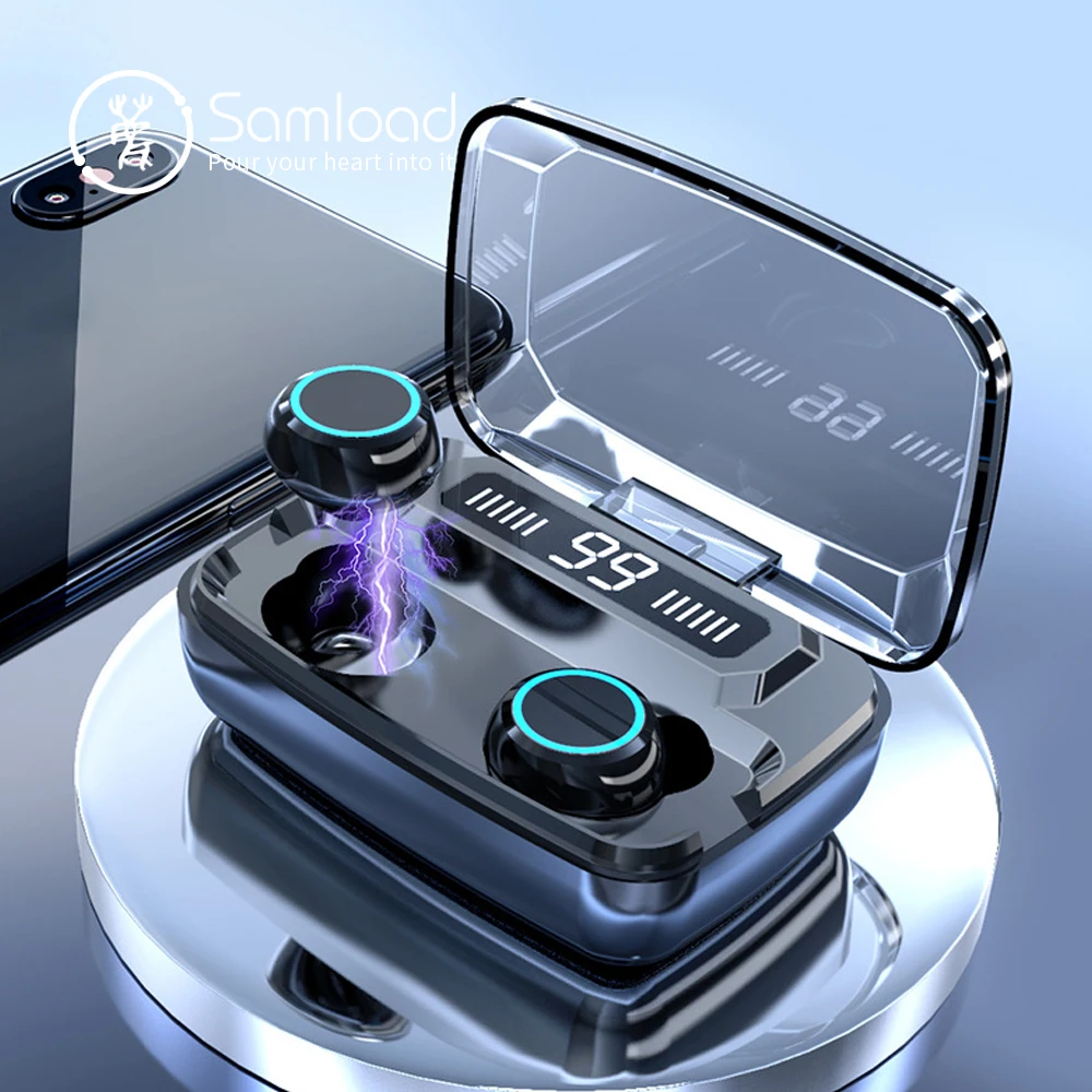 Samload настоящие беспроводные наушники Bluetooth наушники 5,0 HIFI Звук со СВЕТОДИОДНЫЙ Дисплей Чехол для зарядки для iPhone Xiaomi samsung sony