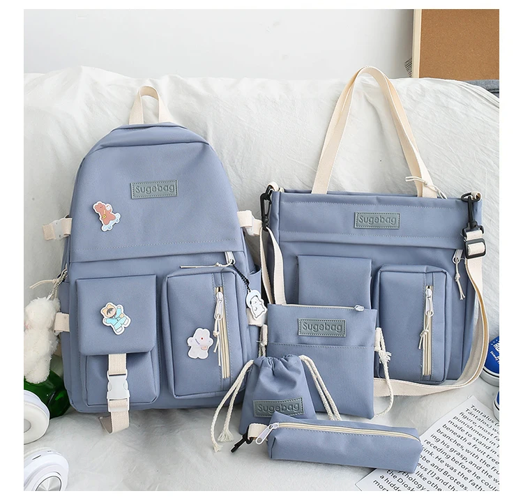 NEW 5 Piece Set backpacks fashion canvas kawaii female Korean Shoulder bag Casual College Students backpack School bag for girl