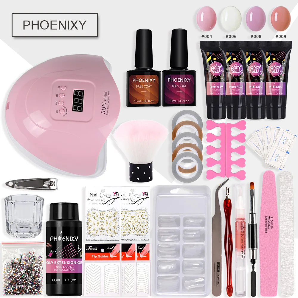 Kaufen Voll Nail Set Poly Gel Kit 80w UV LED Lampe Für Polygel Set Builder Gel Fest Jelly Gel Verlängerung gel Nail art Werkzeug Maniküre Set