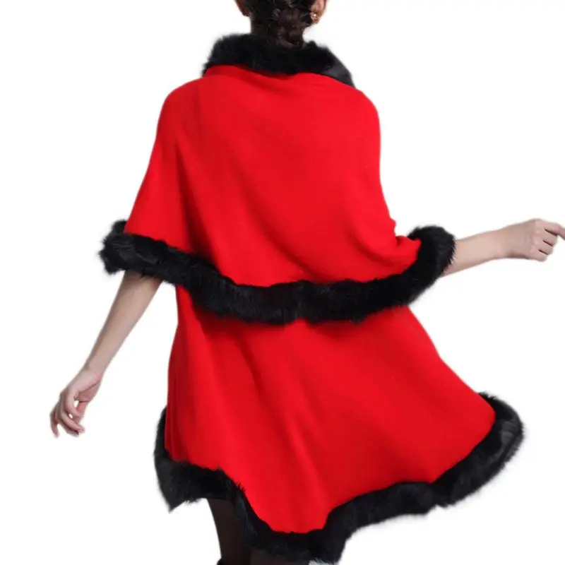 Женское тонкое Трикотажное пончо с отделкой из искусственного меха, накидка, накидка, кардиган, свитер-накидка, модное пальто