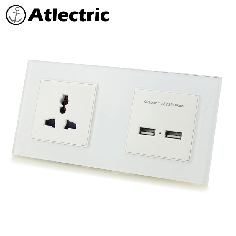 

Atlectric Universal Plug Wall Socket Dual USB Charging Port Socket Power Adapter Double Socket Electrical Outlet