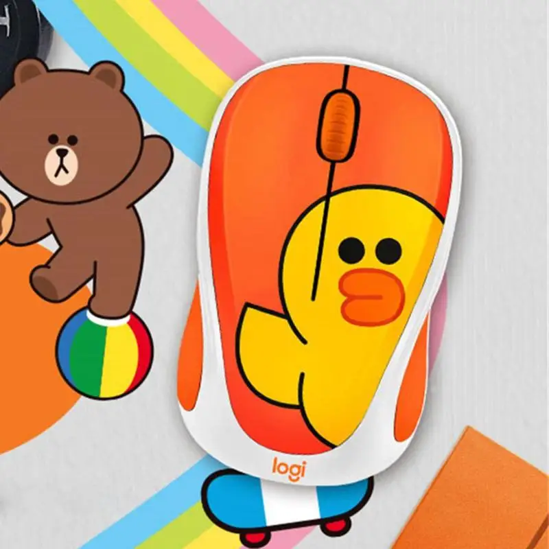 Милая беспроводная мышь logitech LINE FRIENDS, 2,4 ГГц, мини-мультипликационный usb-приемник, оптическая сенсорная игровая мышь для офиса, для ПК, ноутбука