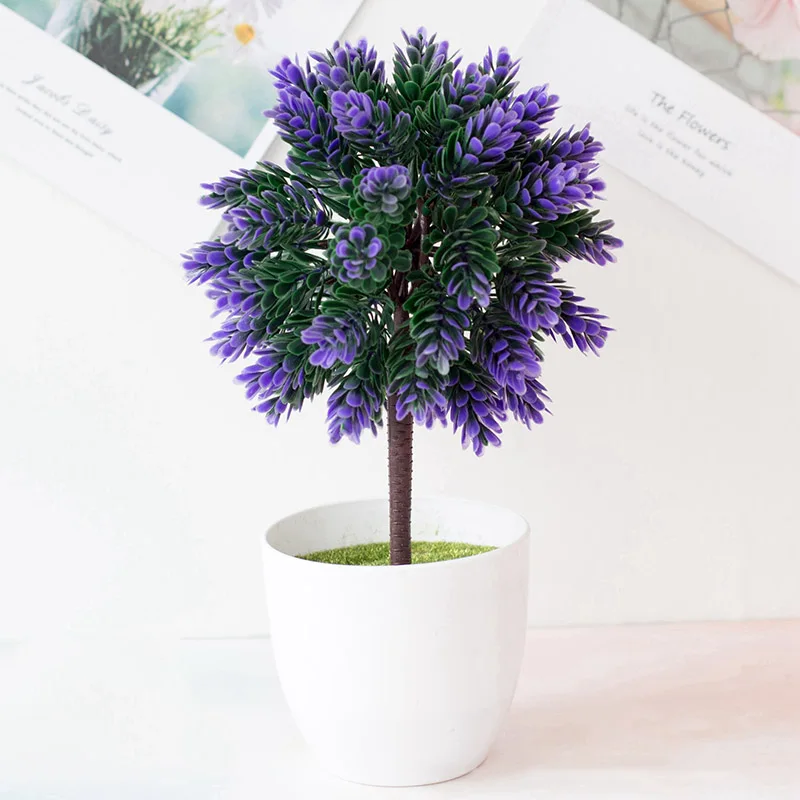 1× Plastic Artificial Fake Bonsai Potted Plant Ornament Home Office Garden Decor