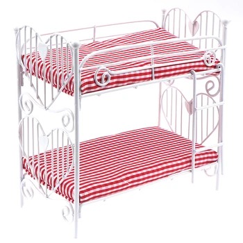 

1:12 Cute Mini Dolls House Toy Two-layer Bed Furniture Toys Dollhouse Accessories Pretend Play For Girl Gift