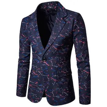 

Men Blazer Slim fit Colorful pattern Fashion Men's Suit Tuxedos Blazer Jacket for Men leisure Navy Blue New