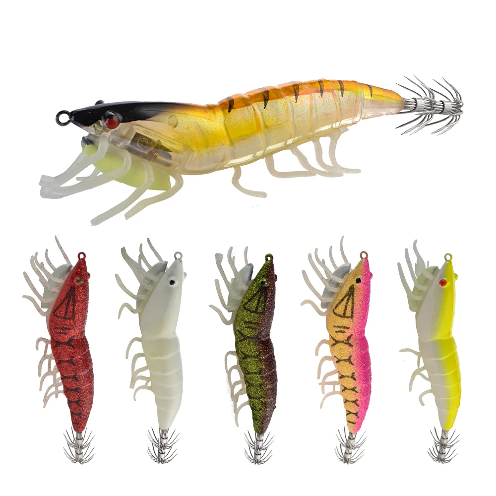 

FISH KING Squid Lures Lead Sinker 3.0#3.5# Jig Octopus Wood Shrimp Bait Squid Hook Soft foot Luminous Fishing Lures High Quality