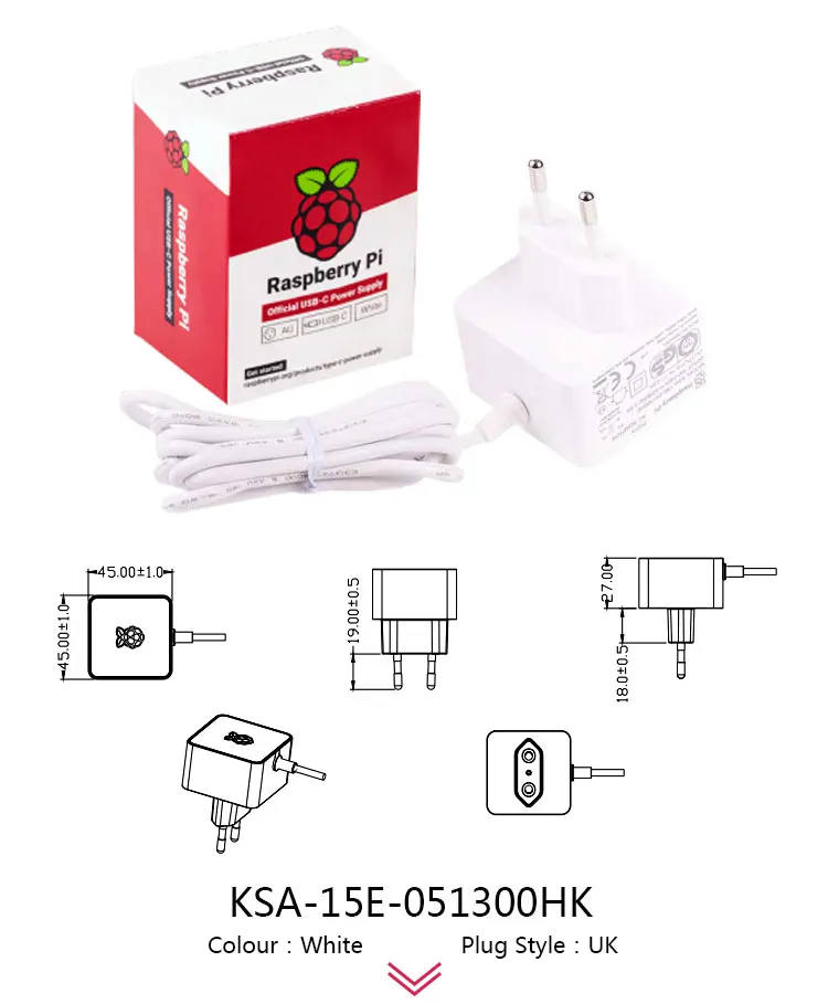 Raspberry Pi 15,3 Вт USB-C источник питания официальный и рекомендуемый USB-C источник питания для Raspberry Pi 4