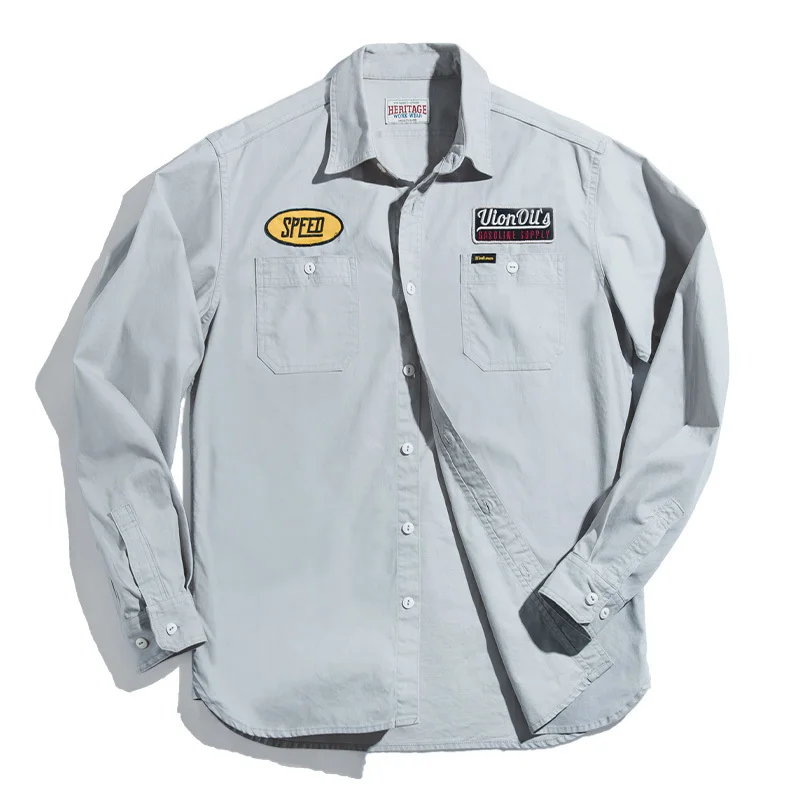 

2020 New Men's Cotton Jacket Retro Gas Station Embroidered Shirt Autumn Slim Embroidered Long Sleeve Jacket