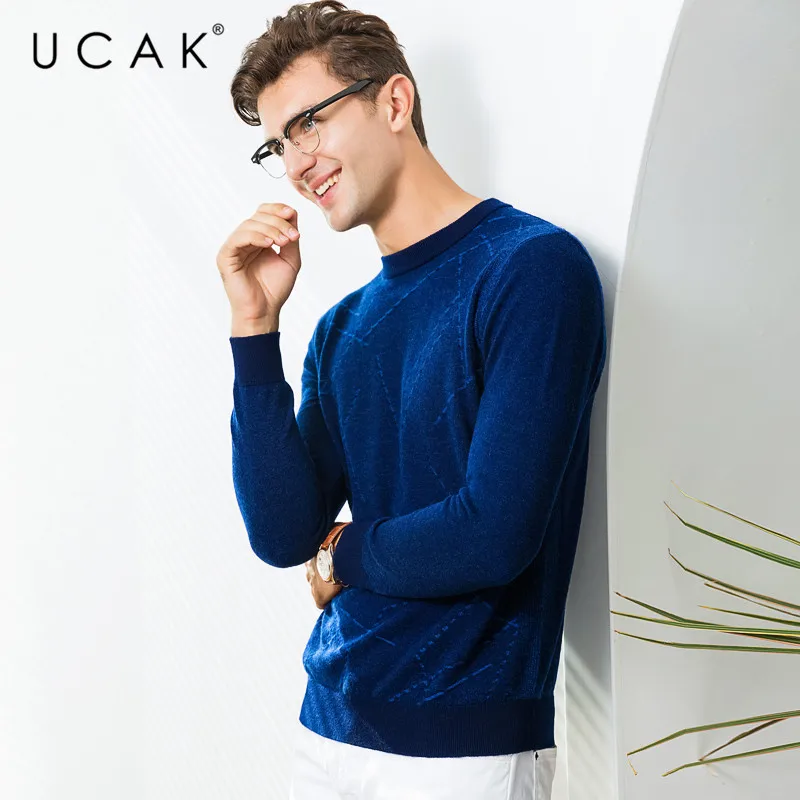Promotion UCAK Brand 100% Merino Wool Sweater Men Streetwear Fashion Striped Pull Homme Autumn Winter Pullover Men Cashmere Sweaters U3079