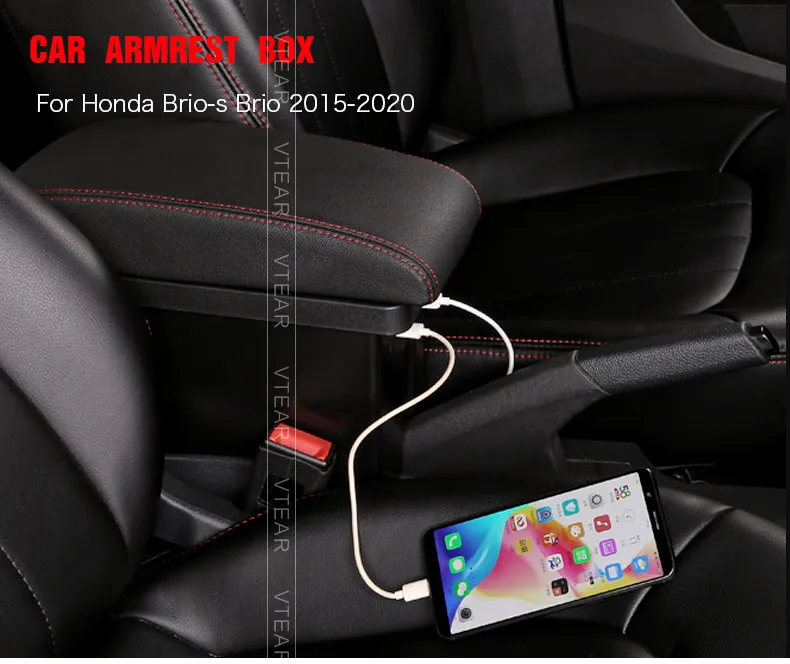 Vtear для Honda Brio-s Brio, аксессуары для автомобиля, подлокотник ABS, подлокотник, Кожаная Коробка для хранения, украшение, аксессуары для автомобиля, авто подлокотник для авто