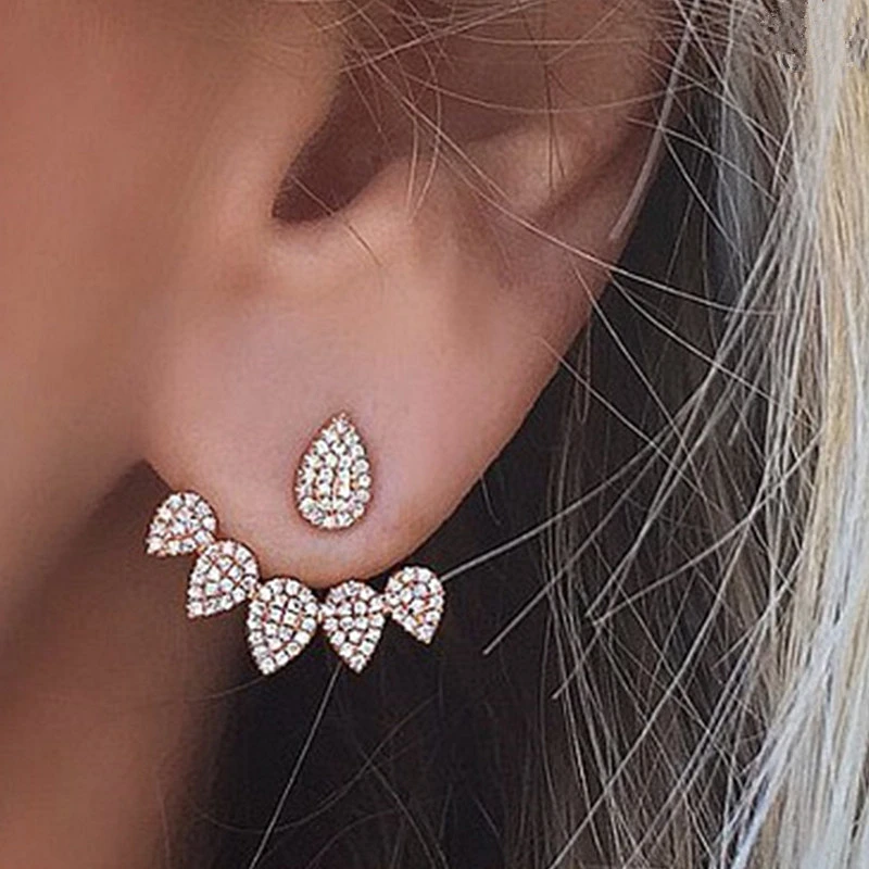 

Korean Jewelry New Crystal Front Back Double Sided Stud Earring For Women Fashion Ear Cuff Piercing Earring Gift Wholesale