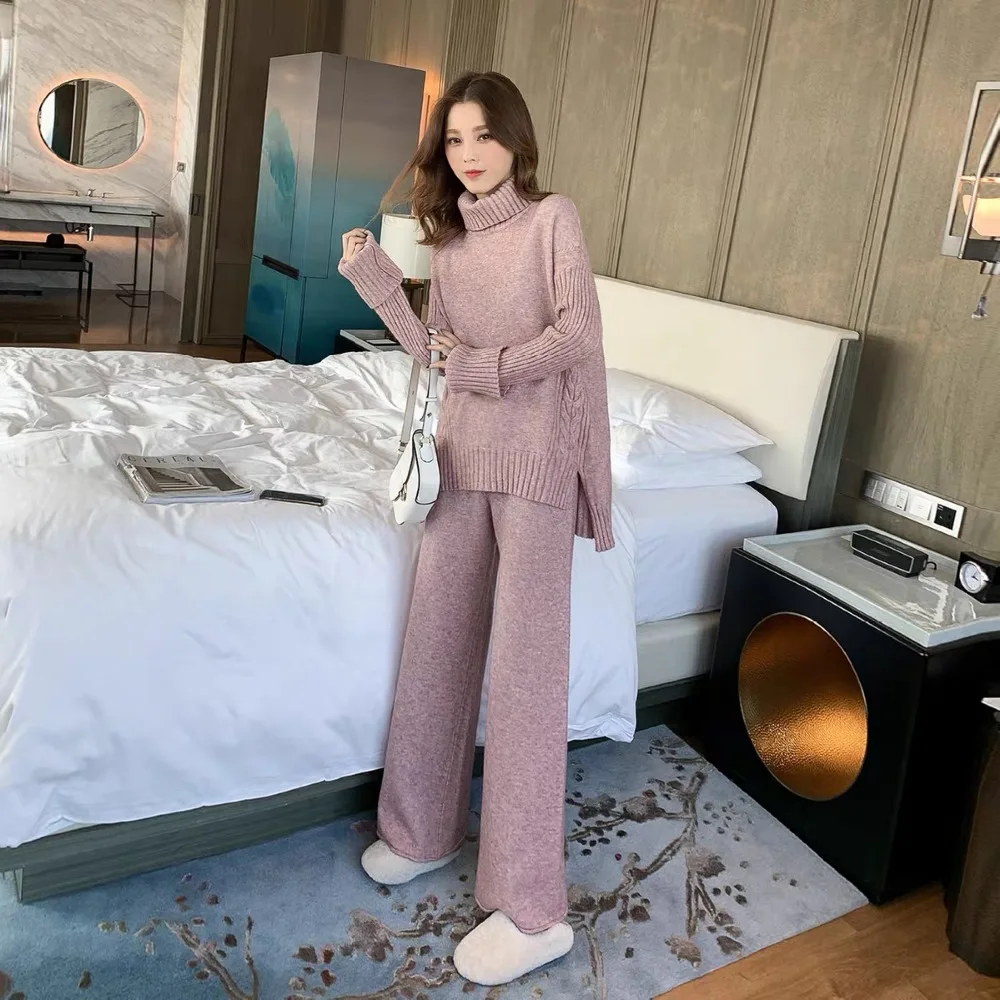 Sweater-Set-Women-Winter-Knitted-Suits-2-Piece-Set-Soild-Turtleneck-Sweater-Loose-Trousers-Office-Lady(1)