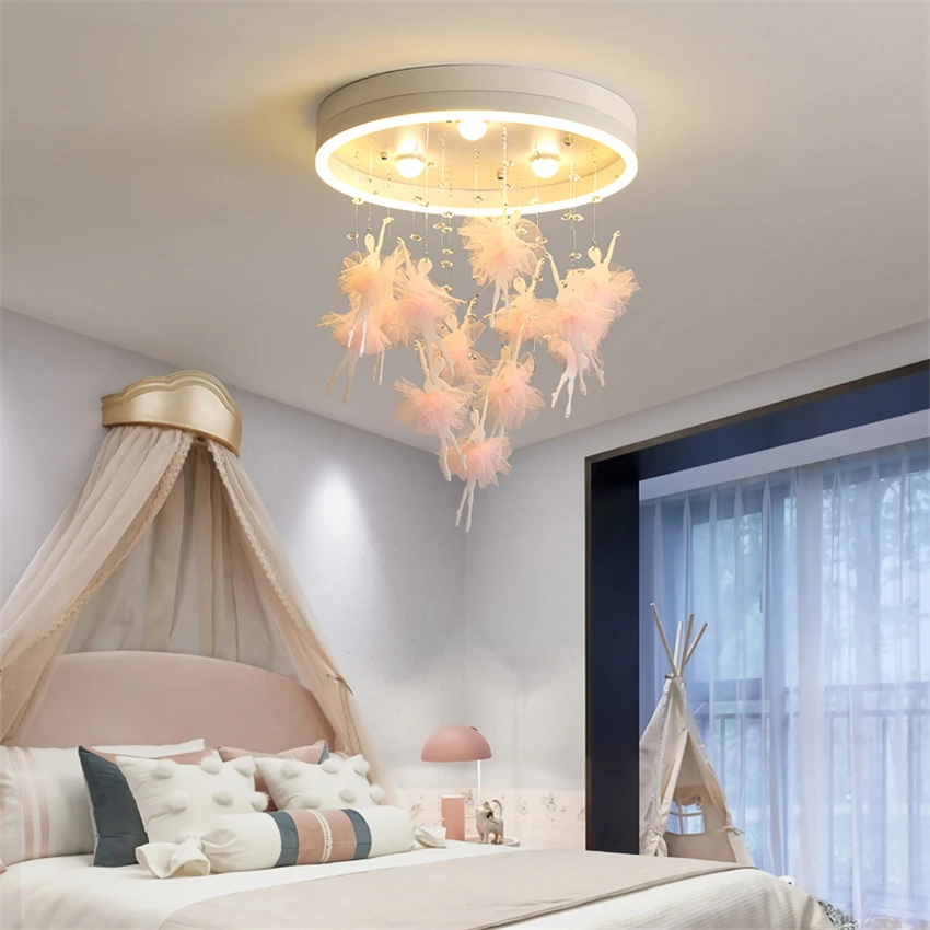 

Modern Ballet Dancer Ceiling Lights for Princess Room Bedroom Children's Room Pink Ceiling Lamps Dimming Study Deco Lighting