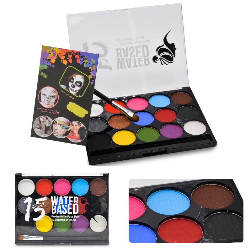Water-based Face Paint Palette, Assorted Colours, 15 ml, 12 Tub