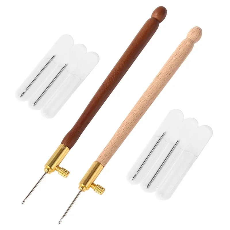 Embroidery Wooden Handle Crochet Hook with 3 Needles French Beading Hoop Sewing Tool DIY Craft Set | Дом и сад