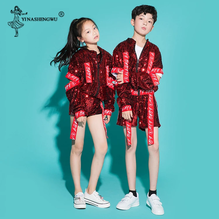 Dance Costume for Children Jazz Wear Girl Boy Sequin Hip-Hop Dance Jazz Kids Street Dance Competition Performance Stage Clothing