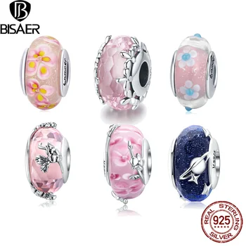 

European Glass Beads BISAER 925 Sterling Silver Butterfly Star Heart Glass Beads Charms fit Bracelets Silver 925 Jewelry Perles