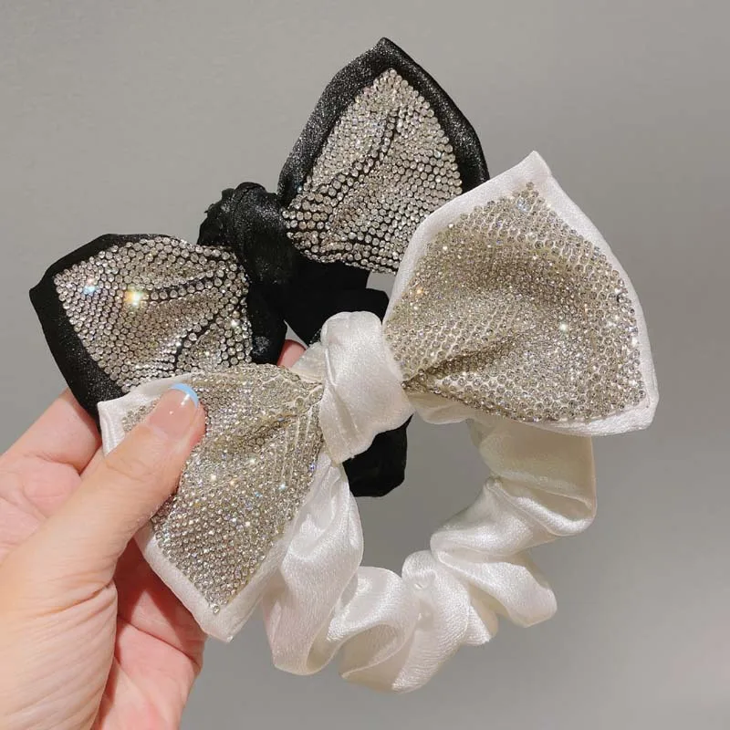 girls sandals children summer shoes 2023 brand new kids princess sandals for wedding party pleated flouncing with rhinestone hot Korean Flash Rhinestone Large Bow Scrunchie Hair Tie Pleated Hair Bands Women Hair Accessories Luxury Wedding Party Headpiece