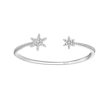 

MeibaPJ S925 Sterling Silver Snowflake Statement Open Cuff Zirconia Stones Bangle Bracelet Women Luxury Fine Jewelry