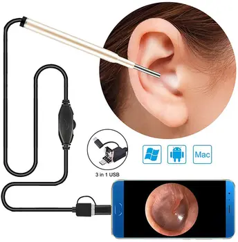 

3 IN 1 HD Inspection Otoscope Camera 3.9mm Ear Wax Removal Tool USB Ear Cleaning Endoscope 6 LED Lights for Android Windows PC