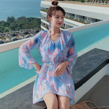 

Girls Swimwear Swimming Suit For Women Tankini Swimsuit Woman New Female Fairy Fan Xiaoxiong Push Ups Sexy Three Piece Split