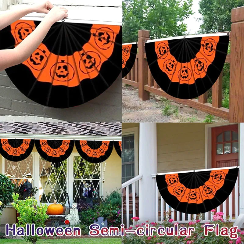 

Halloween Half-Round Pumpkin Flag Double Sided Home Decorative Portable Outdoor Decoration Flag DAG-ship