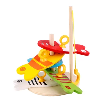 

Fishing Digital Colorful Wooden Toys Kids Fish Set Column Blocks Game Children Cute Early Educational Cartoon Toy Funny