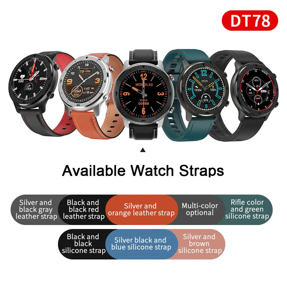 Подарок NO.1 DT78 SmartWatch IP68 Водонепроницаемый 1 3 дюймов Спорт сердечного ритма Bluetooth