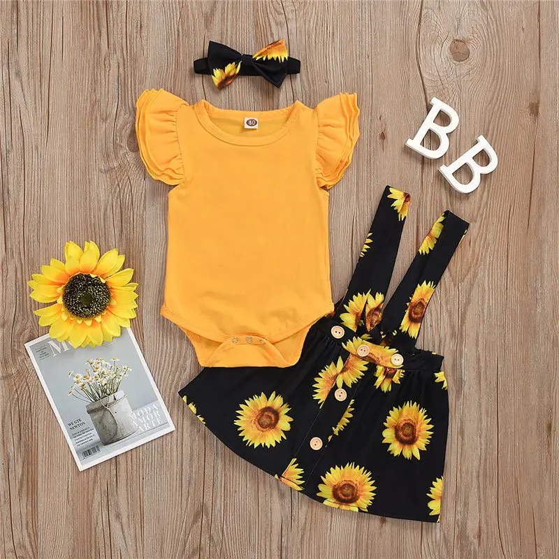 2020 summer sunflower baby girl clothes set  (14)