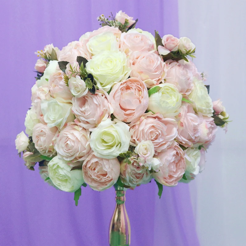 JAROWN Customize Artificial Rose Hydrangea Flower Ball Wedding Table Centerpiece Decor Flower Half Ball Stand Set Home Party Decor (19)